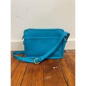 Vintage COACH Upcycled Teal Blue Square Style Crossbody Zipper Closure 90s Bag